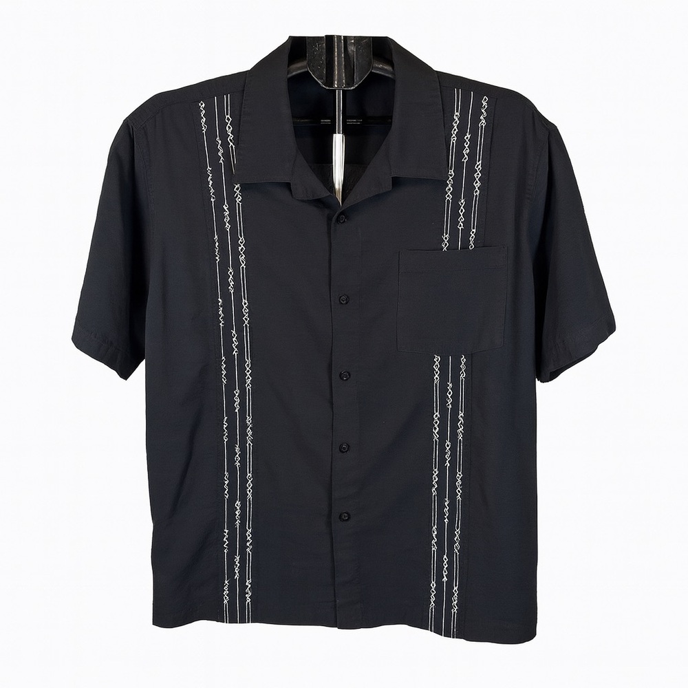 Coofandy Black Cuban Guayabera Latin Button Down Shirt Sz 3XL Resort Casual